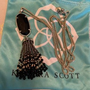 Kendra Scott Black and Gold Beaded Tassel Necklace